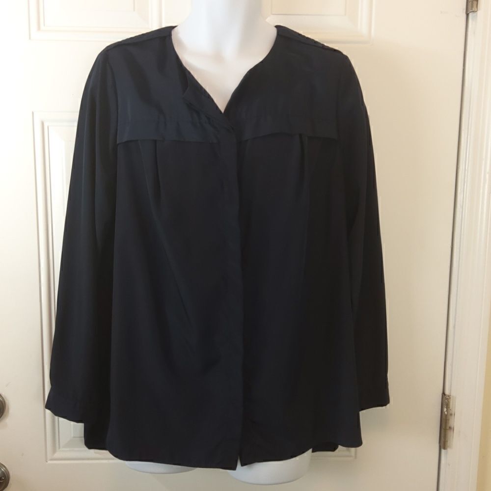 NBN navy blue long sleeve button front blouse